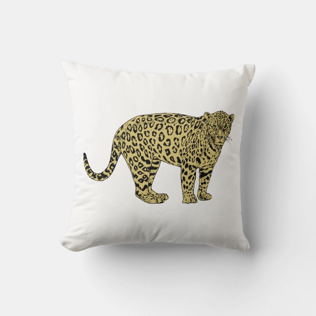 Vintage Leopard Cheetah Spotted Cat Drawing Cushion (Front)