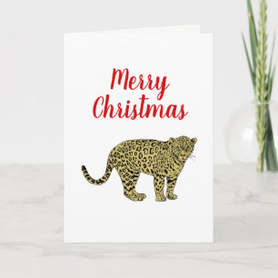 Vintage Leopard Cheetah Spotted Cat Drawing Holiday Card