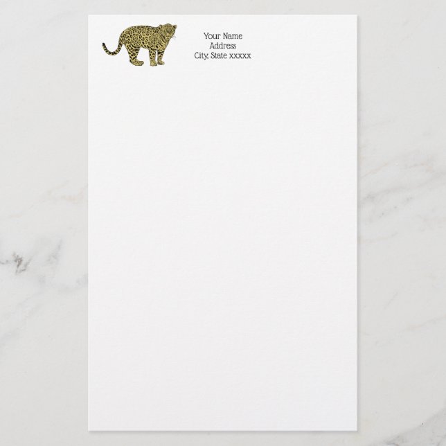 Vintage Leopard Cheetah Spotted Cat Drawing Stationery (Front)