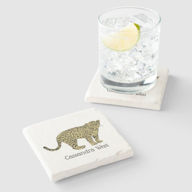 Vintage Leopard Cheetah Spotted Cat Drawing Stone Coaster (Side)