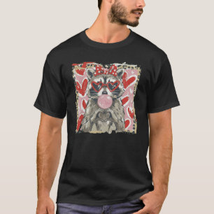 Vintage Leopard Funny Valentine Raccoon Lover Hear T-Shirt