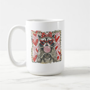 Vintage Leopard Funny Valentine Racoon Lover Hear Coffee Mug