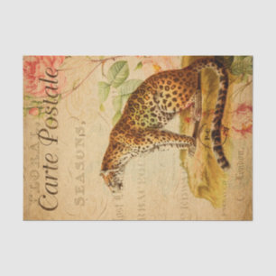 Vintage Leopard Jaguar Wild Animal Floral French Tissue Paper