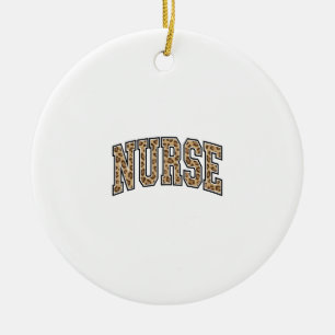 Vintage Leopard Nurse Varsity Shirt Design_1 Ceramic Ornament