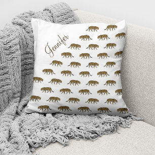Vintage Leopard Pattern Custom Name Cushion