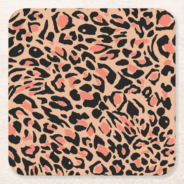 Vintage Leopard Pattern Design Square Paper Coaster (Front)