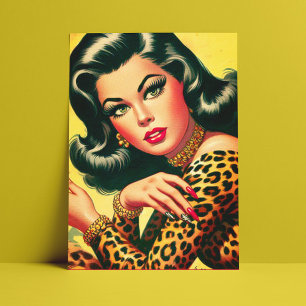 Vintage Leopard Print Girl Postcard