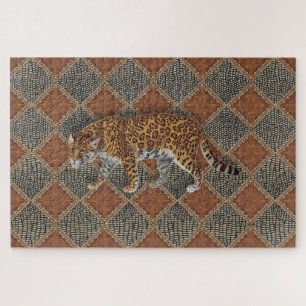 Vintage Leopard Print Rust Leather Snake Skin Gold Jigsaw Puzzle