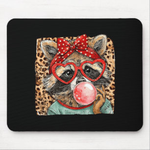 Vintage Leopard Racoon Bow Blowing Design Mouse Pad