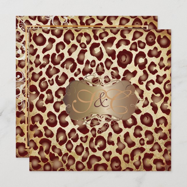 Vintage Leopard spots + swirls Invitation (Front/Back)