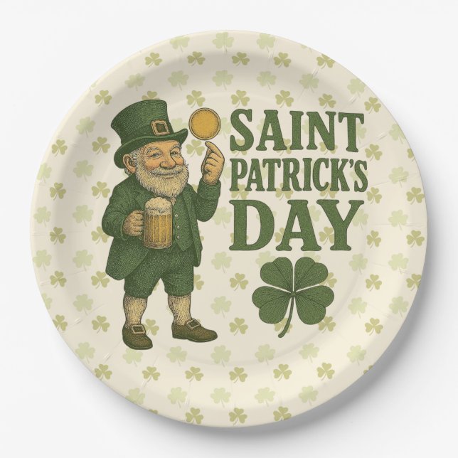 Vintage, leprechaun Saint Patrick's Day  Paper Plate (Front)