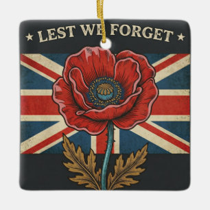 Vintage "Lest We Forget" Remembrance Day Poppy  Ceramic Ornament