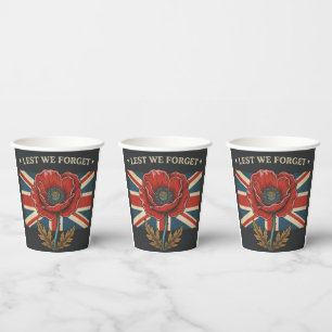 Vintage "Lest We Forget" Remembrance Day Poppy Paper Cups