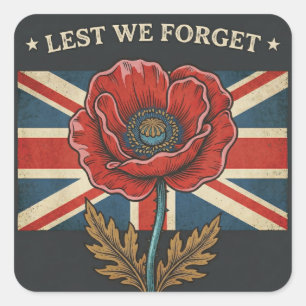 Vintage "Lest We Forget" Remembrance Day Poppy Square Sticker