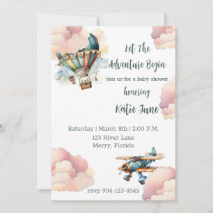 Vintage Let the Adventure Begin Baby Boy Shower Invitation