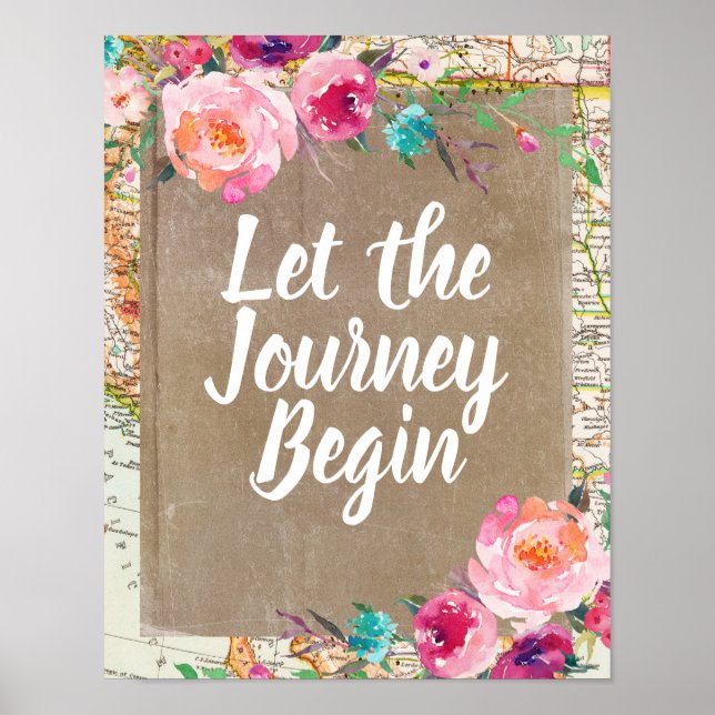 Vintage Let the Journey Begin Sign Travel Poster (Front)