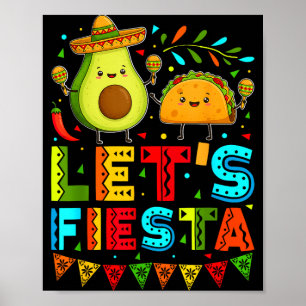 Vintage let's fiesta avocado and tacos cinco de poster