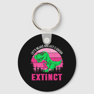Vintage Let's Make Breast Cancer Extinct T Rex Pin Key Ring
