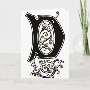 Vintage Letter D Note Card