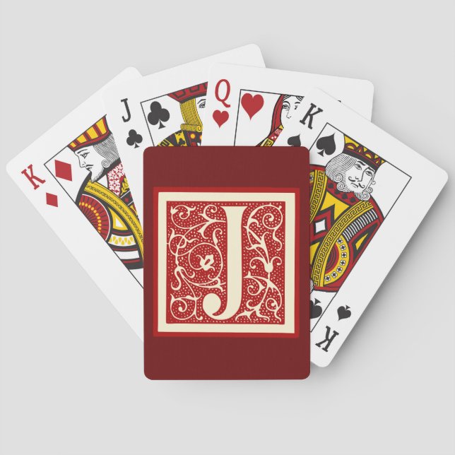 Vintage Letter J Monogram Initial Red Playing Cards (Back)