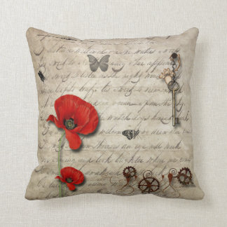 Vintage Letter & Poppy Throw Pillow
