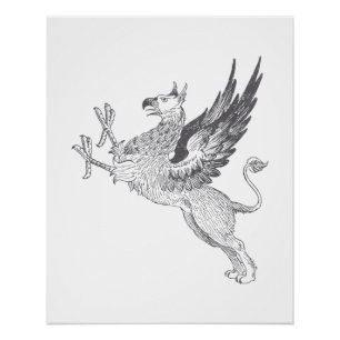 Vintage Letter Press Griffin Line Art Poster