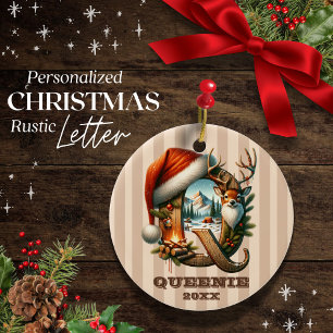 Vintage Letter Q Woodland Christmas Customisable Ceramic Ornament