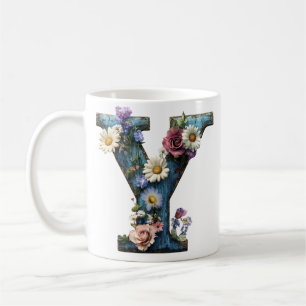 Vintage Letter Y Floral Garden Coffee Mug