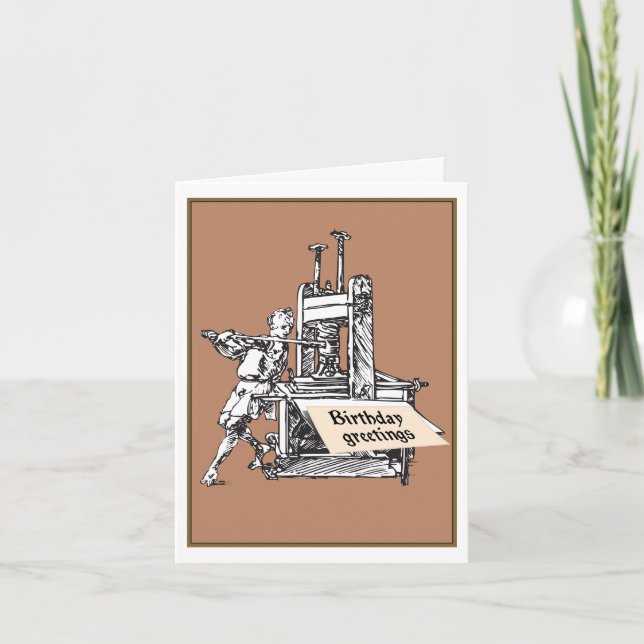Vintage Letterpress Printer Birthday Greeting Card (Front)