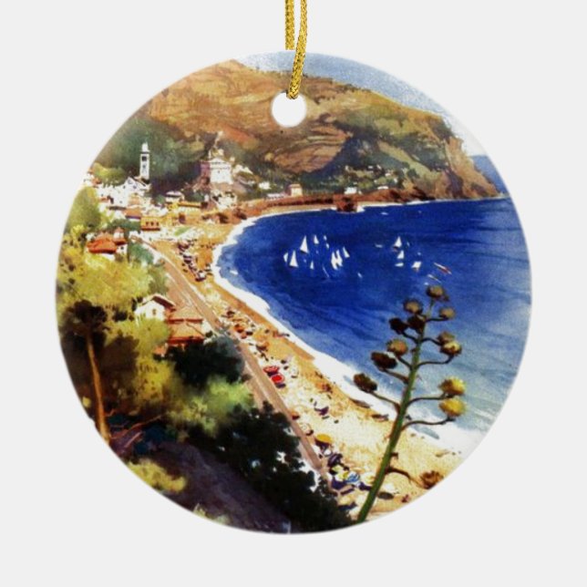 Vintage Levanto Genova Italy Tourism Ceramic Ornament (Front)
