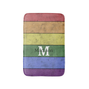 Vintage LGBT flag pride distresed rainbow Monogram Bath Mat