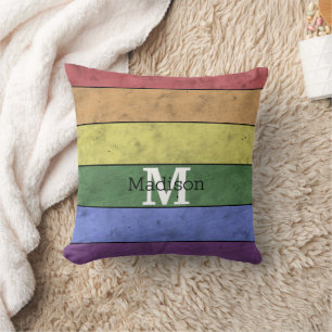 Vintage LGBT flag pride distresed rainbow Monogram Cushion
