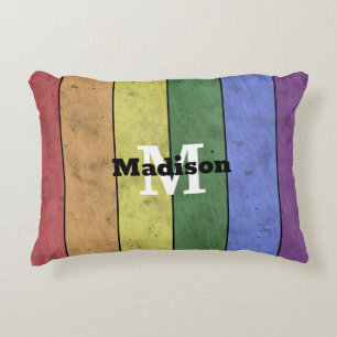 Vintage LGBT flag pride distresed rainbow Monogram Decorative Cushion
