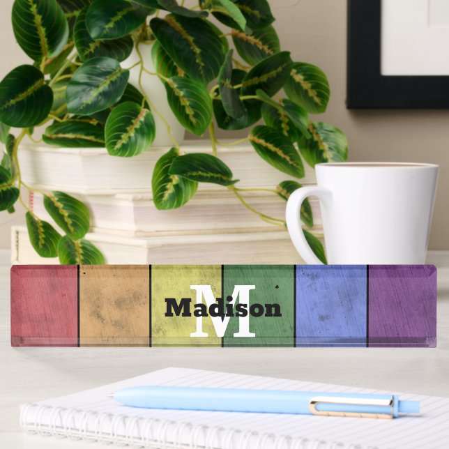 Vintage LGBT flag pride distresed rainbow Monogram Nameplate