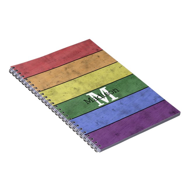 Vintage LGBT flag pride distresed rainbow Monogram Notebook (Right Side)