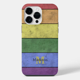 Vintage LGBT flag pride distressed black Monogram iPhone 14 Pro Max Case