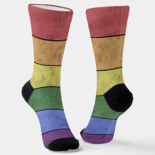 Vintage LGBT flag pride distressed Rainbow wood Socks