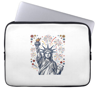 Vintage Liberty Fireworks Patriotic Vector Design_ Laptop Sleeve