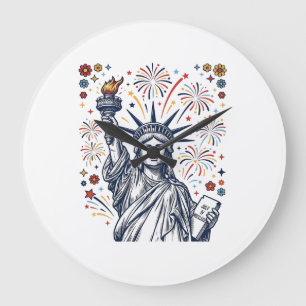 Vintage Liberty Fireworks Patriotic Vector Design_ Large Clock