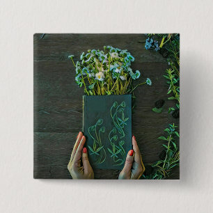 Vintage library artwork 15 cm square badge