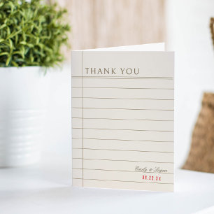 Vintage Library Book Checkout Neutral Wedding  Thank You Card