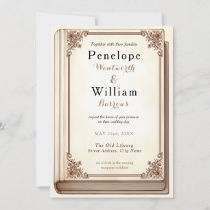 Vintage Library Book Cover Cursive Font Invitation