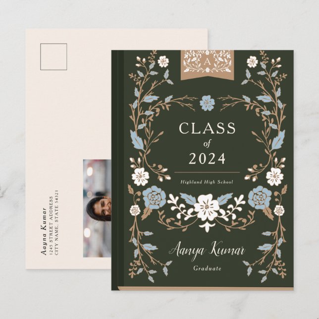 Vintage Library Book Graduation Photo Announcement Postcard (Front/Back)
