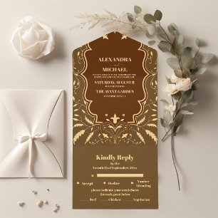 Vintage Library Book Wedding All In One Invitation