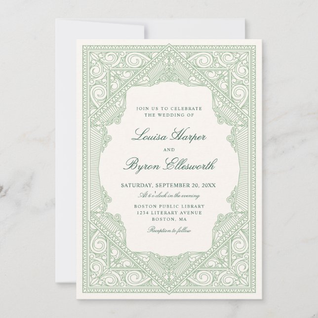 Vintage Library Book Wedding Invitation (Front)