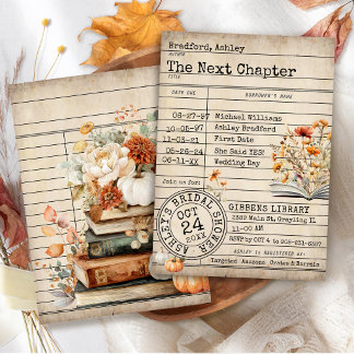 Vintage Library Books Fall Floral Bridal Shower Invitation