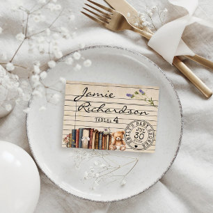 Vintage Library Card Books Baby Shower Place Card