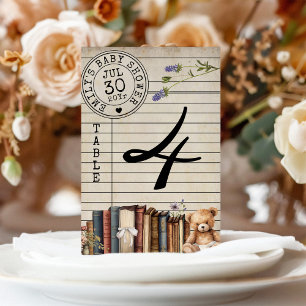 Vintage Library Card Books Baby Shower Table Card
