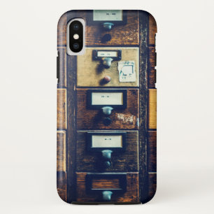Vintage library card catalogue wood cabinet drawer iPhone XS case