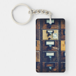 Vintage library card catalogue wood cabinet key ring